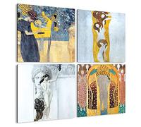 Giallobus - 4 Cuadrados de Paneles múltiples - Gustav Klimt - Las Obras más Bellas de Klimt - Colección 7 - Madera de MDF - 29,7x29,7 - x 4 Piezas