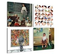 Giallobus - 4 Cuadrados de Paneles múltiples - Norman Rockwell - Las Mejores Obras Norman Rockwell - Colección 2 - Madera de MDF - 29,7x29,7 - x 4 Piezas