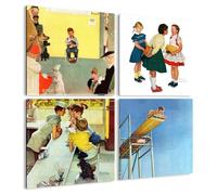Giallobus - 4 Cuadrados de Paneles múltiples - Norman Rockwell - Las Mejores Obras Norman Rockwell - Colección 1 - Madera de MDF - 29,7x29,7 - x 4 Piezas