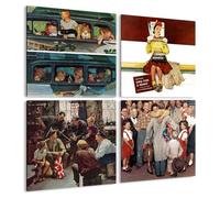 Giallobus - 4 Cuadrados de Paneles múltiples - Norman Rockwell - Las Mejores Obras Norman Rockwell - Colección 3 - Madera de MDF - 29,7x29,7 - x 4 Piezas