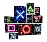 Giallobus - Conjunto de 10 Pinturas de Paneles múltiples - Gaming Console - Madera de MDF - | 2 x 42x29,7cm | 4 x 29,7x21cm | 4 x 21x14,85cm | - Listo para Colgar - Cuadros