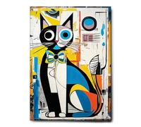 Giallobus - Cuadro - 84 - Gato con Pajarita - Lienzo con Marco estándar - 50x70 - Listo para Colgar - Cuadros Modernos para el hogar