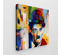 Giallobus - Cuadro - Art Pop Art - Lienzo estándar - 35L x 35l cm - 02 - Charlie Chaplin - Listo para colgar - Cuadros modernos