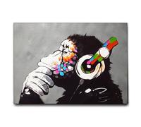 Giallobus - Cuadro - Banksy - Dj mono - Lienzo con marco estándar - 100x70 - Listo para colgar - Cuadros modernos para el hogar