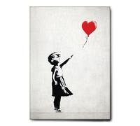 Giallobus - Cuadro - Banksy - Globo corazón rojo bebé niña - Lienzo con marco estándar - 35L x 50l cm - Listo para colgar - Cuadros modernos