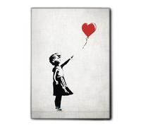 Giallobus - Cuadro - Banksy - Globo corazón rojo bebé niña - Lona Telar Premium Alto Espesor - 70L x 100l cm - Listo para colgar - Cuadros modernos