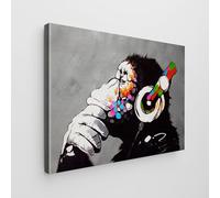 Giallobus - Cuadro - Banksy - - Lienzo estándar - 140x100-02 - Dj mono - Listo para colgar - Cuadros modernos para el hogar