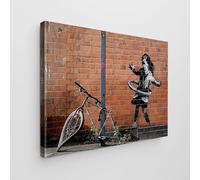 Giallobus - Cuadro - Banksy - - Lienzo estándar - 140x100-23 - Niña en bicicleta Hula hoop - Listo para colgar - Cuadros modernos para el hogar