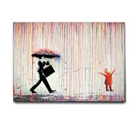 Giallobus - Cuadro - Banksy - Lluvia de colores - Lienzo con marco estándar - 100x70 - Listo para colgar - Cuadros modernos para el hogar