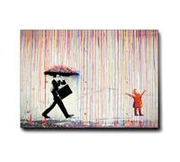 Giallobus - Cuadro - Banksy - Lluvia de colores - Lona Telar Premium Alto Espesor - 140x100 - Listo para colgar - Cuadros modernos para el hogar