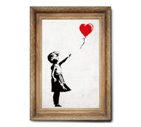 Giallobus - Cuadro - Banksy - Marco de globo de bebé niña - Lienzo con marco estándar - 50x70 - Listo para colgar - Cuadros modernos para el hogar