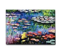 Giallobus - Cuadro - Claude Monet - Nenúfares en el estanque de Giverny - Lienzo con marco estándar - 70L x 50l cm - Listo para colgar - Cuadros modernos