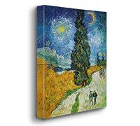 Giallobus - Cuadro - Vincent Van Gogh - Camino Rural en la Provenza por la Noche - Lona Telar Premium Alto Espesor - 70x100 - Listo para Colgar - Cuadros Modernos para el hogar