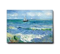 Giallobus - Cuadro - Vincent Van Gogh - El mar en Les Saintes Maries - Lona Telar Premium Alto Espesor - 50L x 35l cm - Listo para colgar - Cuadros modernos para el hogar