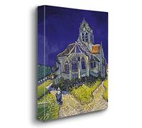 Giallobus - Cuadro - Vincent Van Gogh - Iglesia de Auvers Sur Oise (Frente) - Lona Telar Premium Alto Espesor - 50x70 - Listo para Colgar - Cuadros Modernos para el hogar