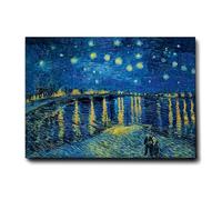Giallobus - Cuadro - Vincent Van Gogh - Noche estrellada sobre el Ródano - Lona Telar Premium Alto Espesor - 50x35 - Listo para colgar - Cuadros modernos para el hogar