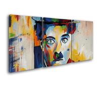 Giallobus - Cuadros de Gran Formato XXL - Arte Pop - Charlie Chaplin - Lienzo - 308x140cm | 3pcs. x 100x140cm - Cuadros Modernos