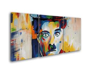 Giallobus - Cuadros de Gran Formato XXL - Arte Pop - Charlie Chaplin - Lienzo - 308x140cm | 3pcs. x 100x140cm - Cuadros Modernos