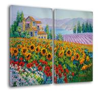 Giallobus - Cuadros de Gran Formato XXL - Mikki Senkarik - Artistas Modernos - Canto de los Girasoles - Lienzo - 144x100cm | 2pcs. x 70x100cm - Cuadros Modernos - Listo para Colgar