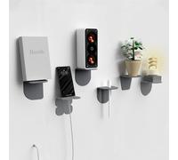 Giallobus - Estantes de Pared - Fly - Vidrio acrílico + Cinta Adhesiva Doble Cara - 10L x 10l cm - 02 - Grey Color - Kit 6 - Incluye Montaje rápido Adhesivo o Tornillos