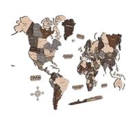 Giallobus - Mapa del mundo 3D - Mapa mundial 3D - Madera MDF - 120.5L x 70.5l cm - 01 - Natural Wood - Decoración de Pared - Madera MDF Multinivel - Salón Oficina