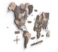 Giallobus - Mapa del mundo 3D - Mapa mundial 3D - Madera MDF - 120.5L x 70.5l cm - 02 - Natural Wood OVERLAY - Decoración de Pared - Madera MDF Multinivel - Salón Oficina