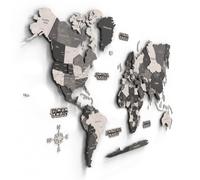 Giallobus - Mapa del mundo 3D - Mapa mundial 3D - Madera MDF - 120.5L x 70.5l cm - 03 - Ash-tounding - Decoración de Pared - Madera MDF Multinivel - Salón Oficina