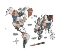 Giallobus - Mapa del mundo 3D - Mapa mundial 3D - Madera MDF - 120.5L x 70.5l cm - 06 - Multicolor wood OVERLAY - Decoración de Pared - Madera MDF Multinivel - Salón Oficina