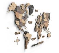Giallobus - Mapa del mundo 3D - Mapa mundial 3D - Madera MDF - 120.5L x 70.5l cm - 15 - RAW - Decoración de Pared - Madera MDF Multinivel - Salón Oficina