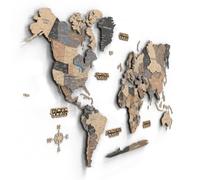 Giallobus - Mapa del mundo 3D - Mapa mundial 3D - Madera MDF - 120.5L x 70.5l cm - 16 - RAW OVERLAY - Decoración de Pared - Madera MDF Multinivel - Salón Oficina