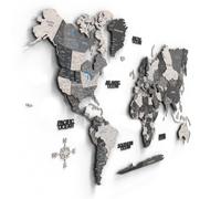 Giallobus - Mapa del mundo 3D - Mapa mundial 3D - Madera MDF - 161L x 94l cm - 04 - Ash-tounding OVERLAY - Decoración de Pared - Madera MDF Multinivel - Salón Oficina