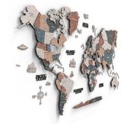 Giallobus - Mapa del mundo 3D - Mapa mundial 3D - Madera MDF - 190L x 108.5l cm - 06 - Multicolor wood OVERLAY - Decoración de Pared - Madera MDF Multinivel - Salón Oficina
