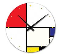 Giallobus - Reloj de línea Basic - Piet Mondrian - Composición n. 9 con Rojo Azul y Blanco - Madera de MDF - Basic 30x30 - Mecanismo silencioso - Listo para Colgar - Modernos