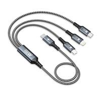 GIANAC Cable de carga USB C a Multi USB, 100 W, corto, 50 cm, 3 en 1, cable de carga rápida con chip E-Mark Multi cable de carga USB C [100 W] + Micro [10 W] + Lightning [27W] para iPhone 15, iPad Pro