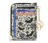 GIANCOMICS Cartera delgada para tarjetas de crédito para mujer, con bloqueo RFID, llavero de bolsillo delgado curvado con cremallera, tarjetero de viaje de piel sintética, ventana de identificación