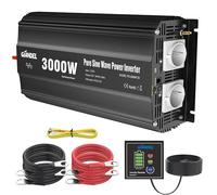 Giandel Inversor de Corriente 3000W Onda Sinusoidal Pura Convertidor DC 12V a AC 220V 230V con Mando a Distancia & 2 AC Tomas & Puerto USB para Coche de Caravana camión
