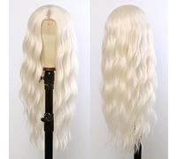 GIANNAY - Peluca rubia blanca, peluca rizada de color rubio platino, peluca larga blanca de onda suelta para mujeres blancas, peluca rubia sintética resistente al calor, peluca de encaje frontal para