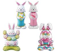 Giant 3D Standing Bunny Balloon Self-Supporting Festive Cheer, Standing Easter Bunny Balloon, 3D Foil Balloons for Easter Birthday Party Decorations Home Spring Decor (4 pcs)