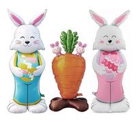 Giant 3D Standing Bunny Balloon Self-Supporting Festive Cheer, Standing Easter Bunny Balloon, 3D Foil Balloons for Easter Birthday Party Decorations Home Spring Decor (3 pcs)