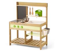 Giant bean Cocina de Barro para Niños, Set de Cocina de Juguete de Madera de Lujo para Niños y Niñas de 3 a 8 Años, para Actividades en Interiores y Exteriores, con Fregadero de Agua, Ollas de Cocina