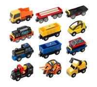 Giant bean Juego de 12 vehículos de tren a pilas, mini juego de construcción magnético para pista de tren de madera, juguetes de coche a granel para niños y niñas de 3, 4 y 5, se adapta a la mayoría