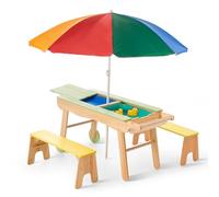 Giant bean Mesa de juegos 3 en 1, arena y agua, juego de asientos infantiles con mesa de barro de madera para el jardín, muebles de jardín para niños, para uso exterior e interior