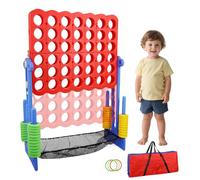 Giant Connect 4, juego de jardín gigante 3 en 1 de 4 en fila con altura ajustable, aro de baloncesto, 42 anillos jumbo, lanzamiento de anillos, juego de jardín Connect 4 al aire libre para interiores