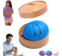Giant Dumpling Squishy, Bun Bao Sensory Fidget Toy, Jumbo Dumpling Squishy Toy with Steamer Box, Stress Relief Dumplings Dumplings Squishys Squeeze Toy, Dumplings Stress Ball (Blue)