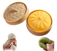 Giant Dumpling Squishy Toy with Steamer Box, Jumbo Stress Relief Fidget Ball for Kids Adults, Soft Squeeze Decompression Dough, Large Anxiety Relief Sensory Gifts (Yellow)