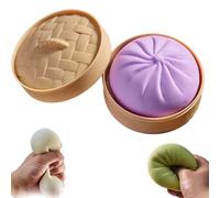 Giant Dumpling Squishy Toy with Steamer Box, Jumbo Stress Relief Fidget Ball for Kids Adults, Soft Squeeze Decompression Dough, Large Anxiety Relief Sensory Gifts (Purple)