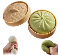 Giant Dumpling Squishy Toy with Steamer Box, Jumbo Stress Relief Fidget Ball for Kids Adults, Soft Squeeze Decompression Dough, Large Anxiety Relief Sensory Gifts (Green)