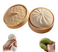 Giant Dumpling Squishy Toy with Steamer Box, Jumbo Stress Relief Fidget Ball for Kids Adults, Soft Squeeze Decompression Dough, Large Anxiety Relief Sensory Gifts (White)