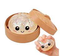 Giant Glitter Dumpling Squishy, Large Rainbow Dumplings Fidget Toy with Steamer Box, Soft Squeeze Decompressions Dough, Bao Bun Sensory Stress Ball for Kids & Adults