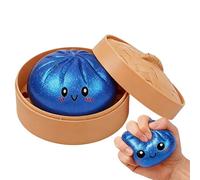 Giant Glitter Dumpling Squishy, Large Rainbow Dumplings Fidget Toy with Steamer Box, Soft Squeeze Decompressions Dough, Bao Bun Sensory Stress Ball for Kids & Adults